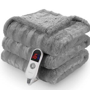 Electric Throw Blanket Extra Large Size, 50" x 72" Soft Faux Fur Heated Blanket